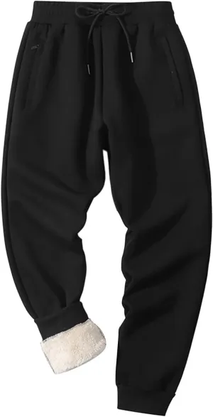 Men's Cotton Sweatpants Drawstring Elastic Waist Wide Leg Pant Regular Fit Pants Outdoor Hiking Trousers