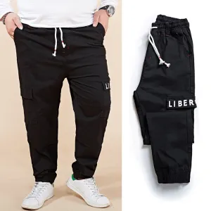 Men's Harem Cargo Pants Fashion Letter Print Elastic Waist Big Pocket Beam Foot Casual Pants Male Trousers
