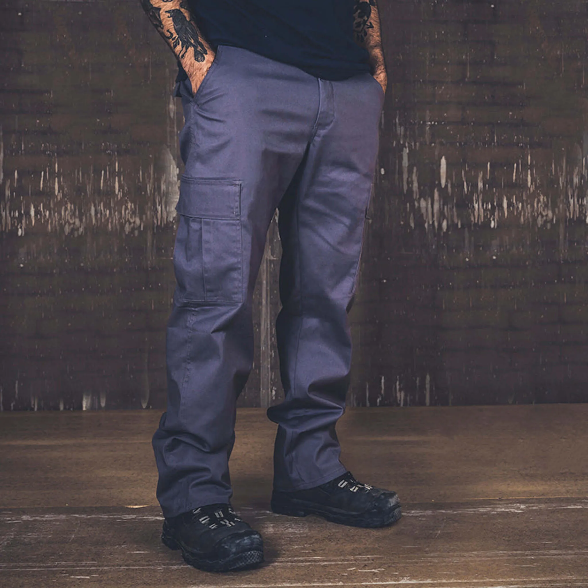 Nats Men’s Cargo Work Pants, Stain and Water Repellent, Low Rise, Flexible 63% Polyester, Cargo and Back Flap Pockets, Brass Zipper | Sizes 28-46