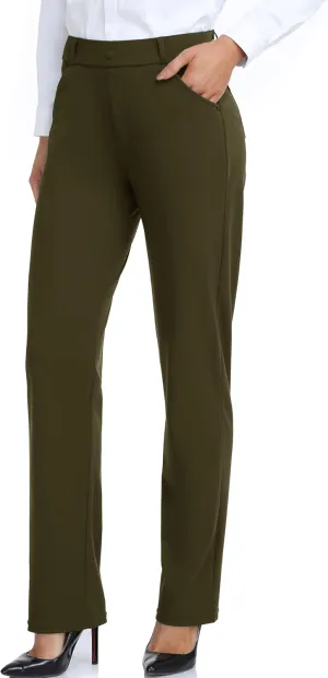 Oalka Women's Dress Pants Straight Leg Yoga Work Stretchy Pant for Office Business
