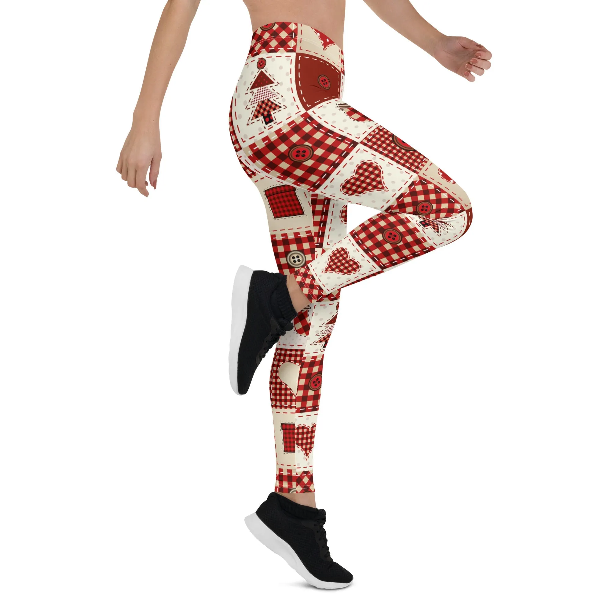 Red Christmas Patchwork Leggings