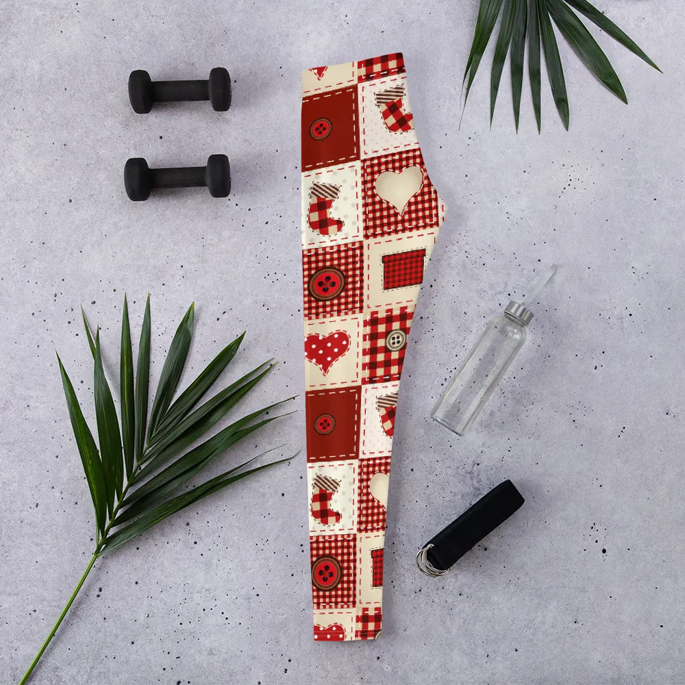 Red Christmas Patchwork Leggings