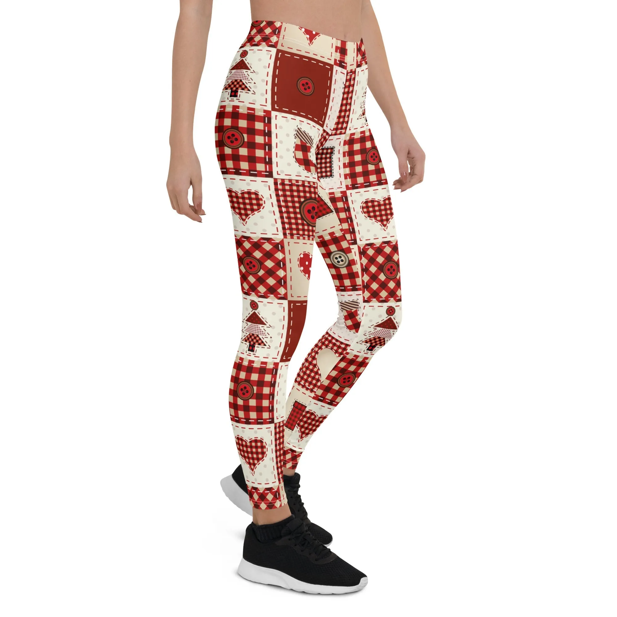 Red Christmas Patchwork Leggings