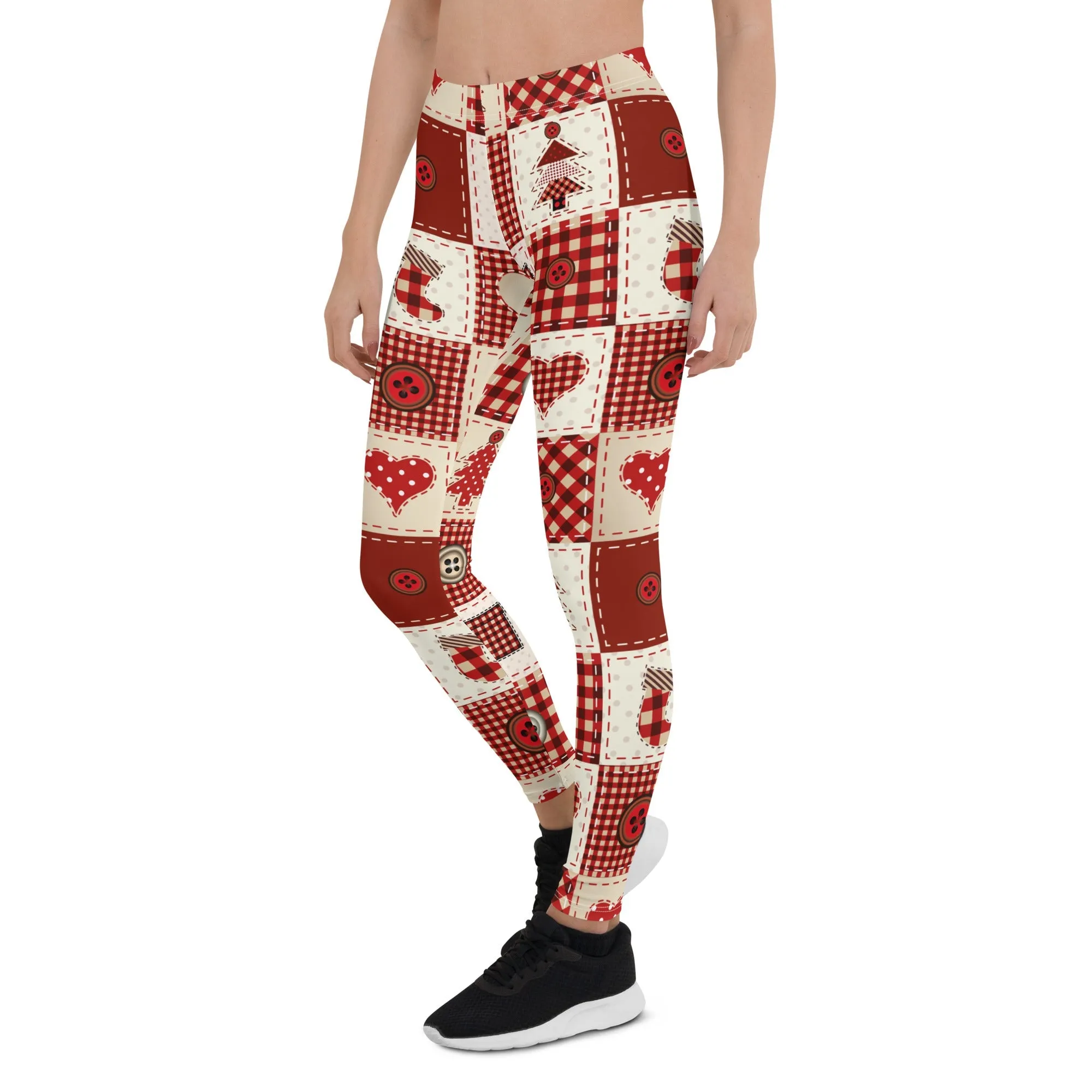 Red Christmas Patchwork Leggings