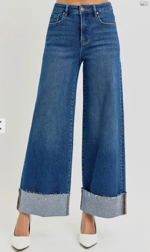 Risen Wide Leg High Cuffed Jeans