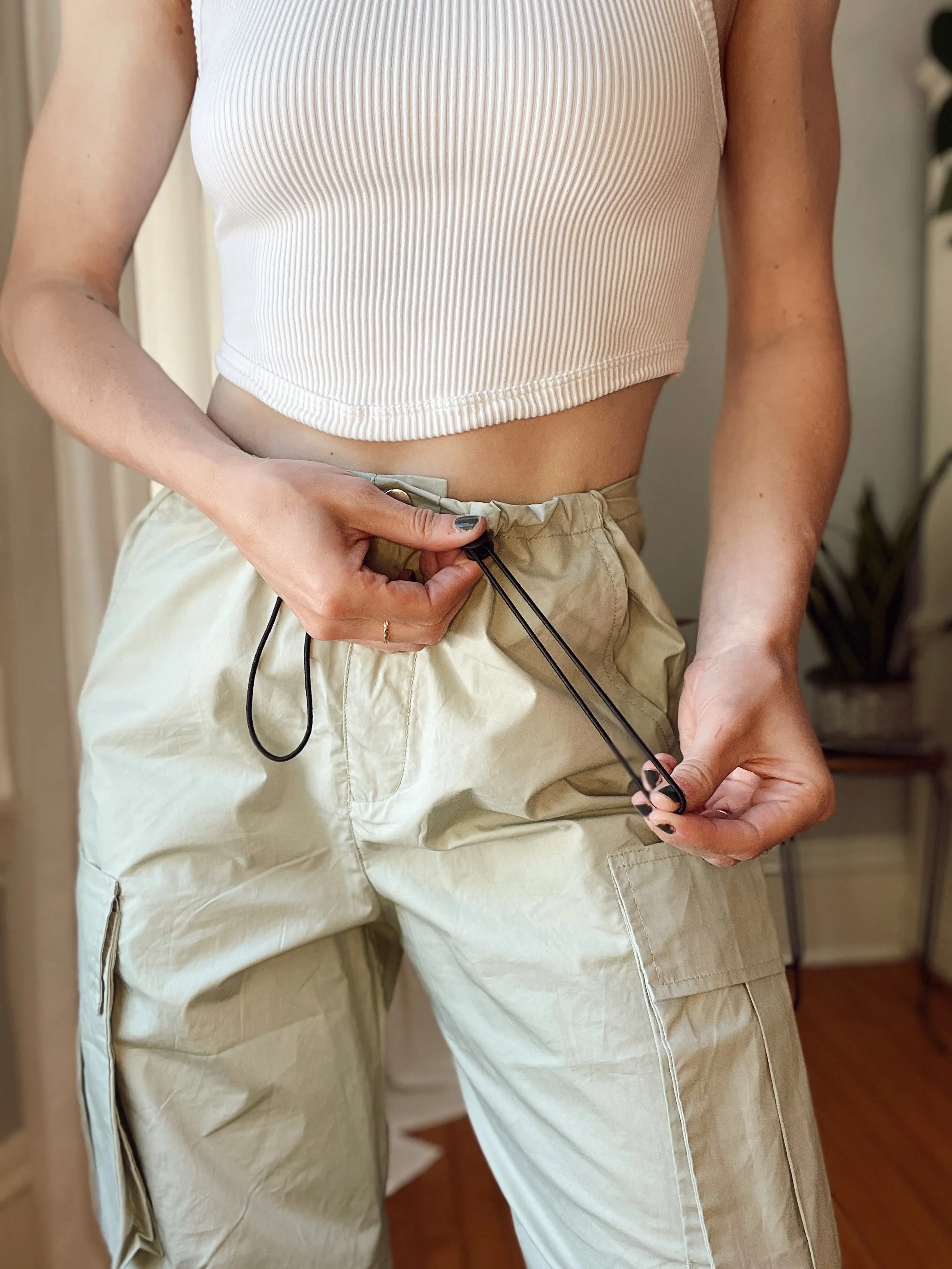 Sage Parachute Drawstring Cargo Pants