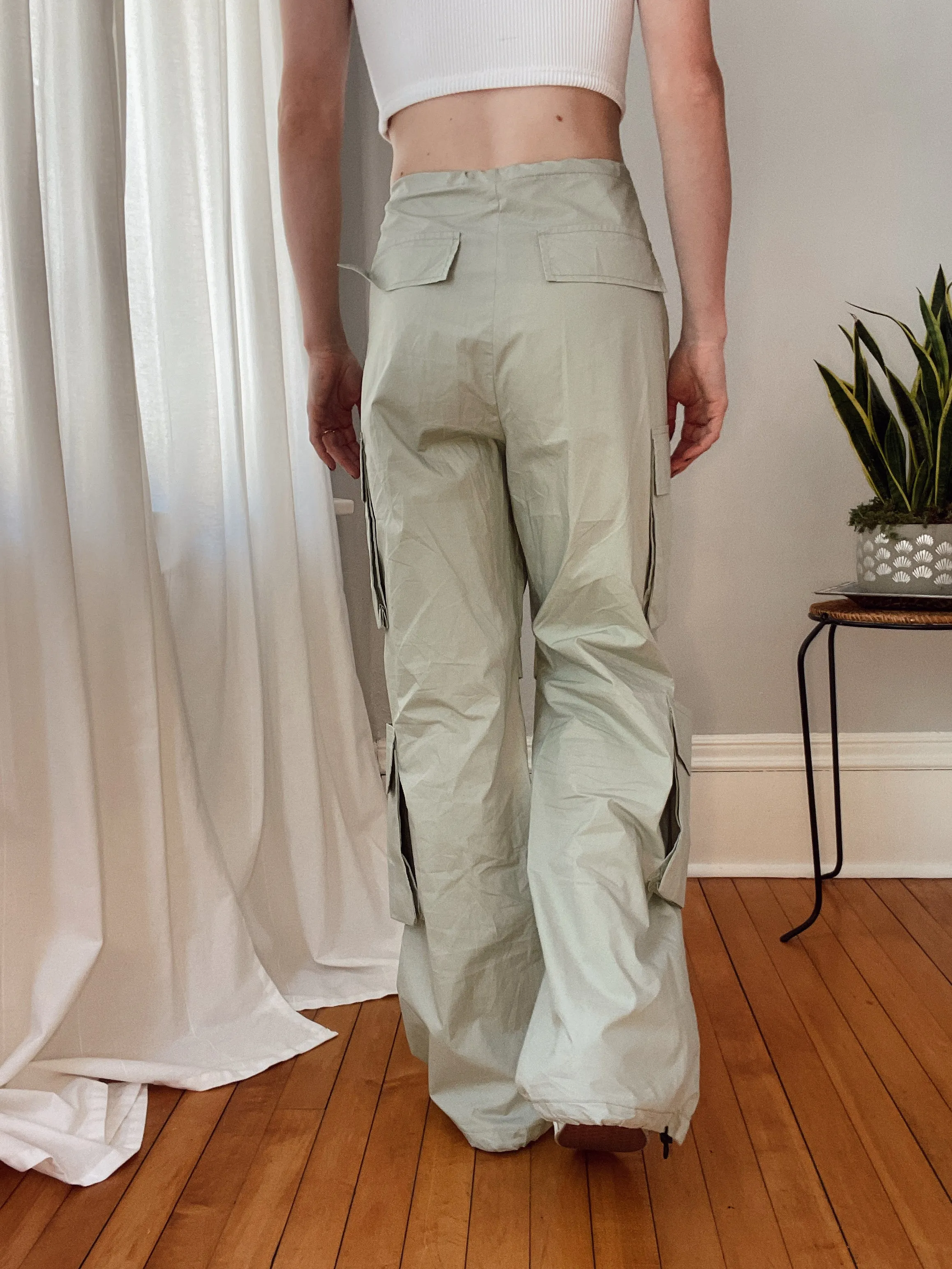 Sage Parachute Drawstring Cargo Pants