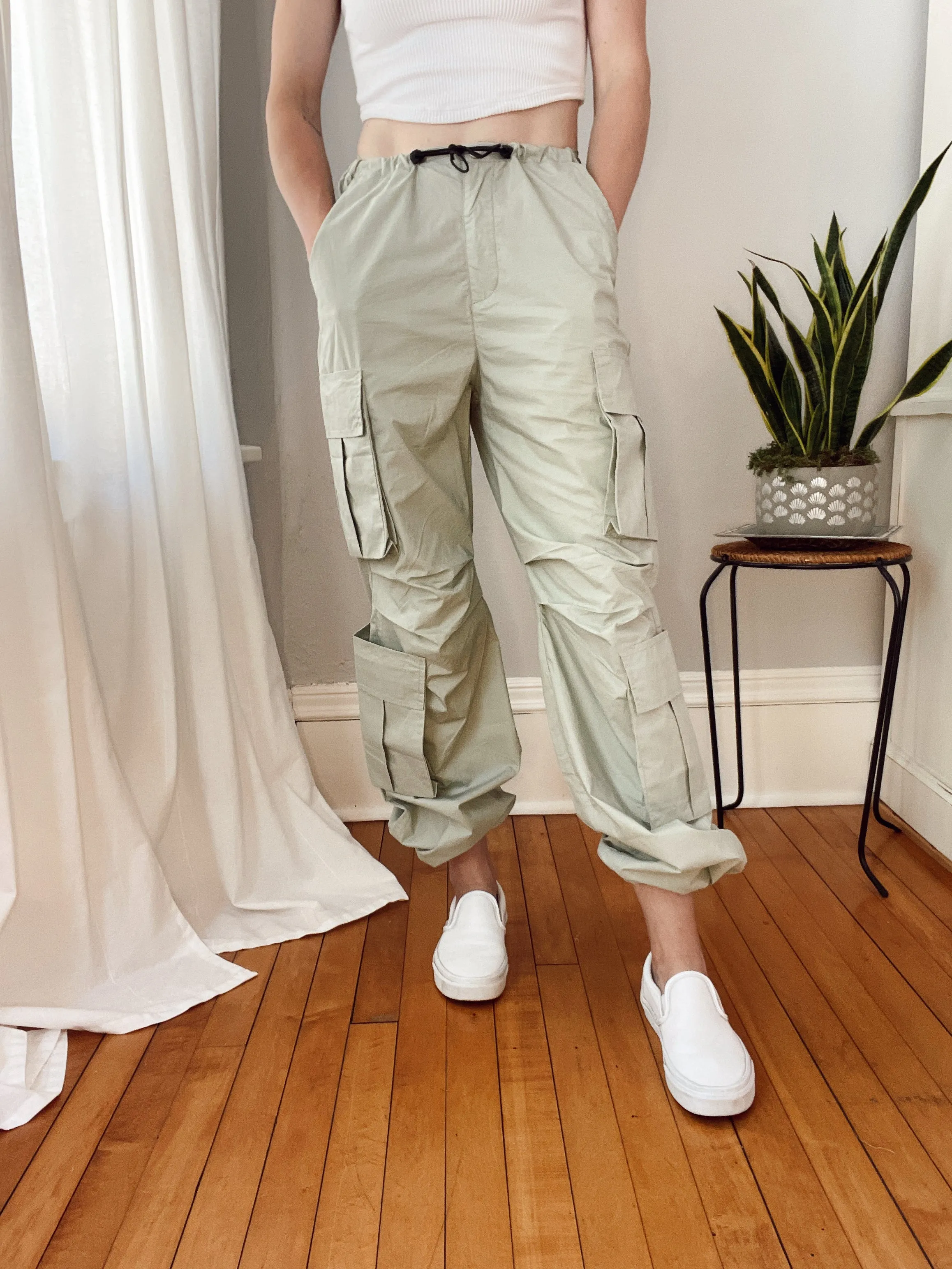 Sage Parachute Drawstring Cargo Pants