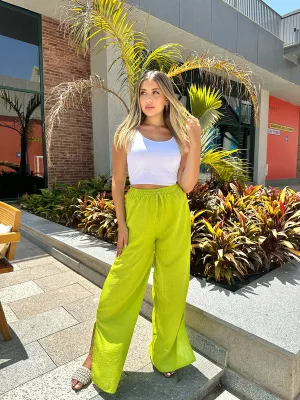 Women's Every-Day Linen Pants - Lime Green, Comfortable & Stylish Bottoms, Made in Egypt