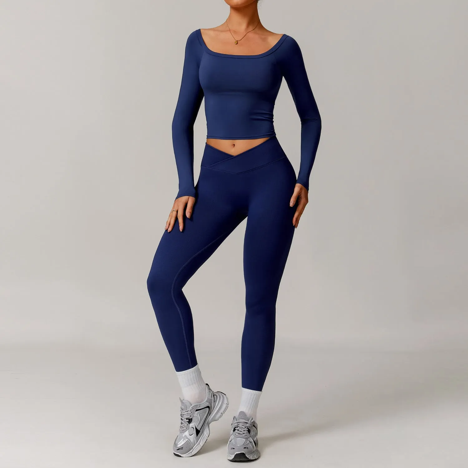 Womens Off-Shoulder Long Sleeve Yoga Dress  Stylish & Sporty Fit