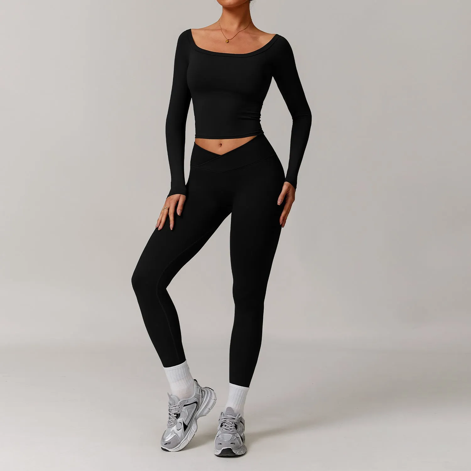 Womens Off-Shoulder Long Sleeve Yoga Dress  Stylish & Sporty Fit